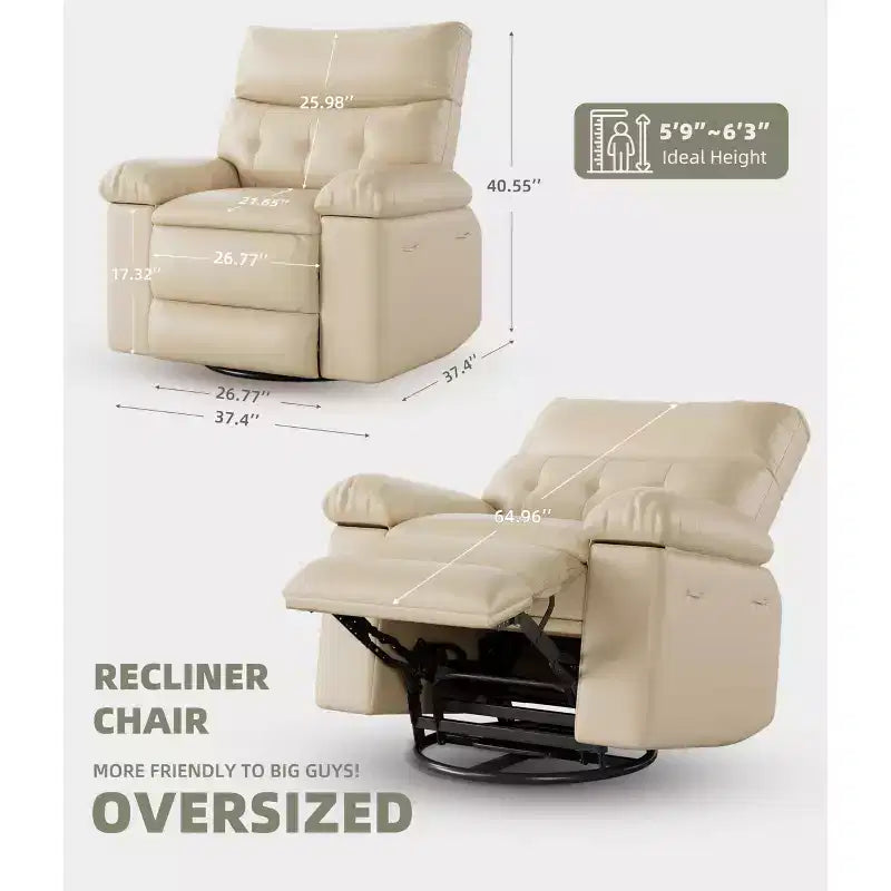 Poltrona Reclinabile Extra Large – Funzione Calore e Massaggio, Ecopelle, Recliner Manuale Extra Largo per Adulti, Grande Poltrona Relax con Braccioli Imbottiti 1.5 Volte più Spessi