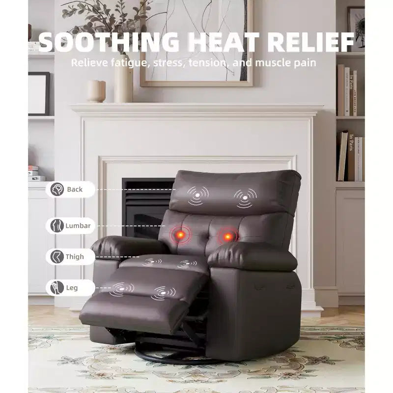 Poltrona Reclinabile Extra Large – Funzione Calore e Massaggio, Ecopelle, Recliner Manuale Extra Largo per Adulti, Grande Poltrona Relax con Braccioli Imbottiti 1.5 Volte più Spessi