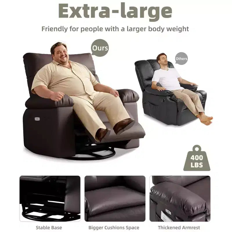 Poltrona Reclinabile Extra Large – Funzione Calore e Massaggio, Ecopelle, Recliner Manuale Extra Largo per Adulti, Grande Poltrona Relax con Braccioli Imbottiti 1.5 Volte più Spessi
