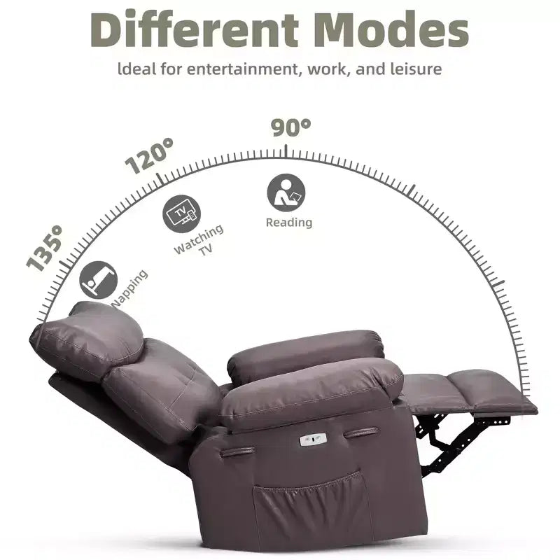 Poltrona Reclinabile Extra Large – Funzione Calore e Massaggio, Ecopelle, Recliner Manuale Extra Largo per Adulti, Grande Poltrona Relax con Braccioli Imbottiti 1.5 Volte più Spessi