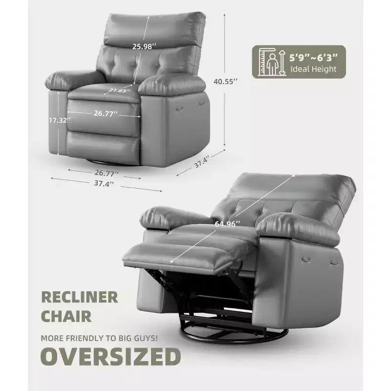 Poltrona Reclinabile Extra Large – Funzione Calore e Massaggio, Ecopelle, Recliner Manuale Extra Largo per Adulti, Grande Poltrona Relax con Braccioli Imbottiti 1.5 Volte più Spessi