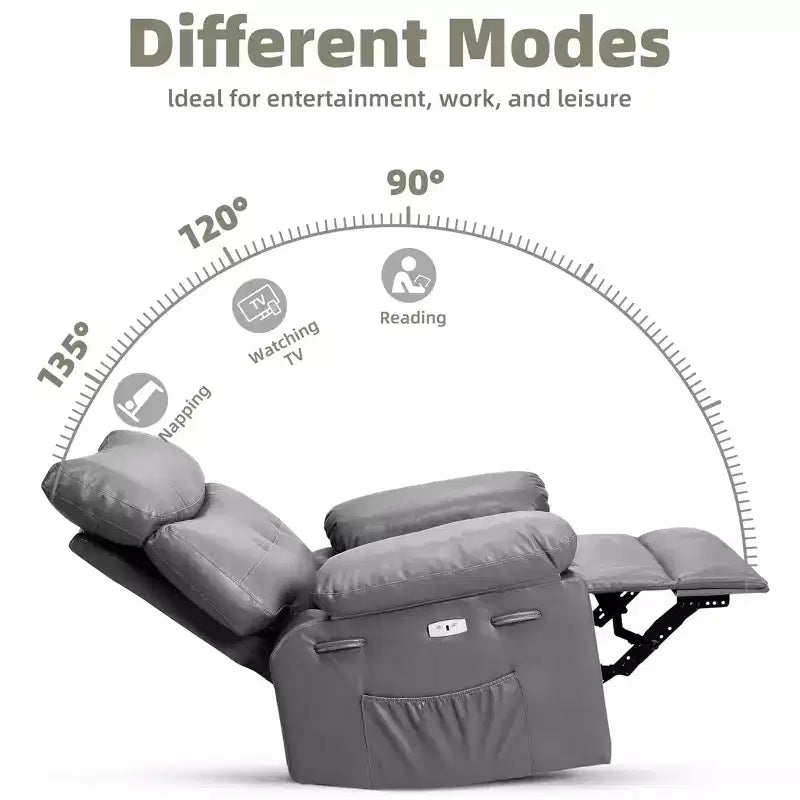 Poltrona Reclinabile Extra Large – Funzione Calore e Massaggio, Ecopelle, Recliner Manuale Extra Largo per Adulti, Grande Poltrona Relax con Braccioli Imbottiti 1.5 Volte più Spessi