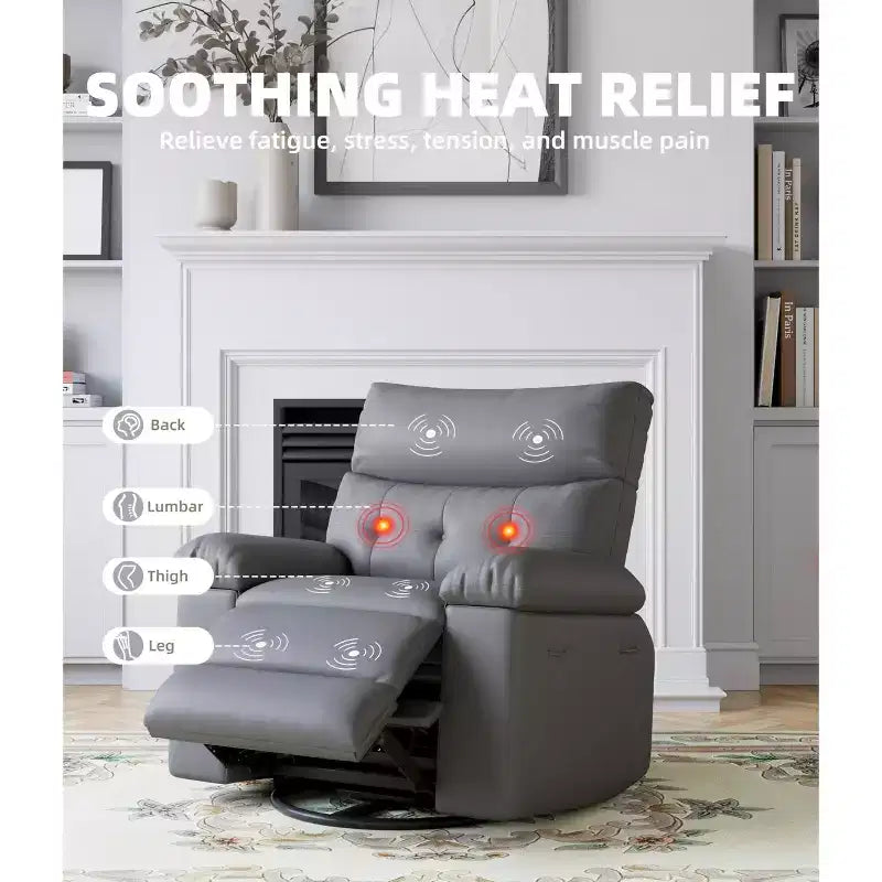 Poltrona Reclinabile Extra Large – Funzione Calore e Massaggio, Ecopelle, Recliner Manuale Extra Largo per Adulti, Grande Poltrona Relax con Braccioli Imbottiti 1.5 Volte più Spessi