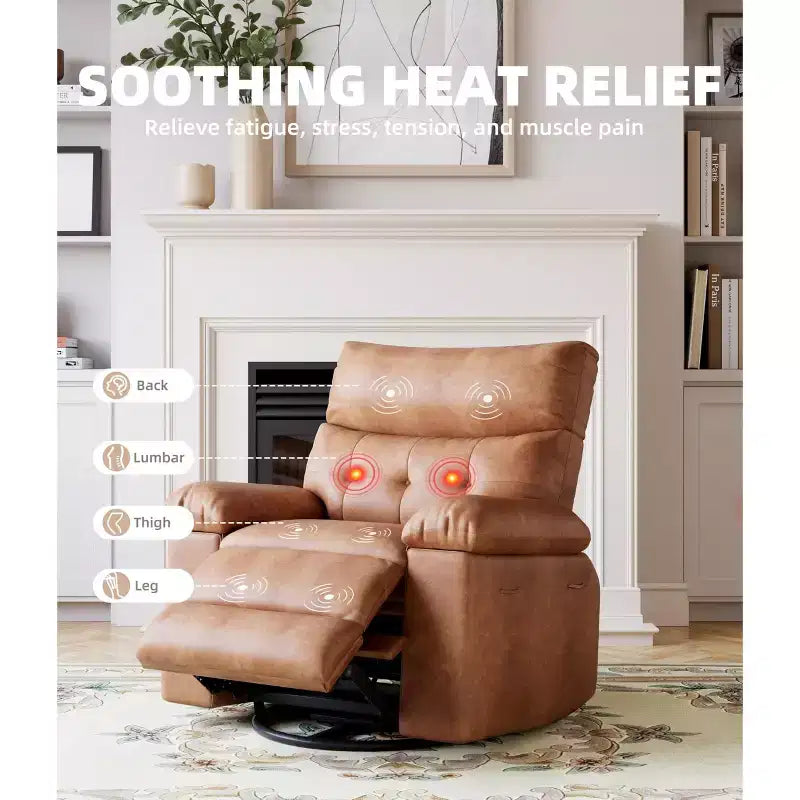 Poltrona Reclinabile Extra Large – Funzione Calore e Massaggio, Ecopelle, Recliner Manuale Extra Largo per Adulti, Grande Poltrona Relax con Braccioli Imbottiti 1.5 Volte più Spessi