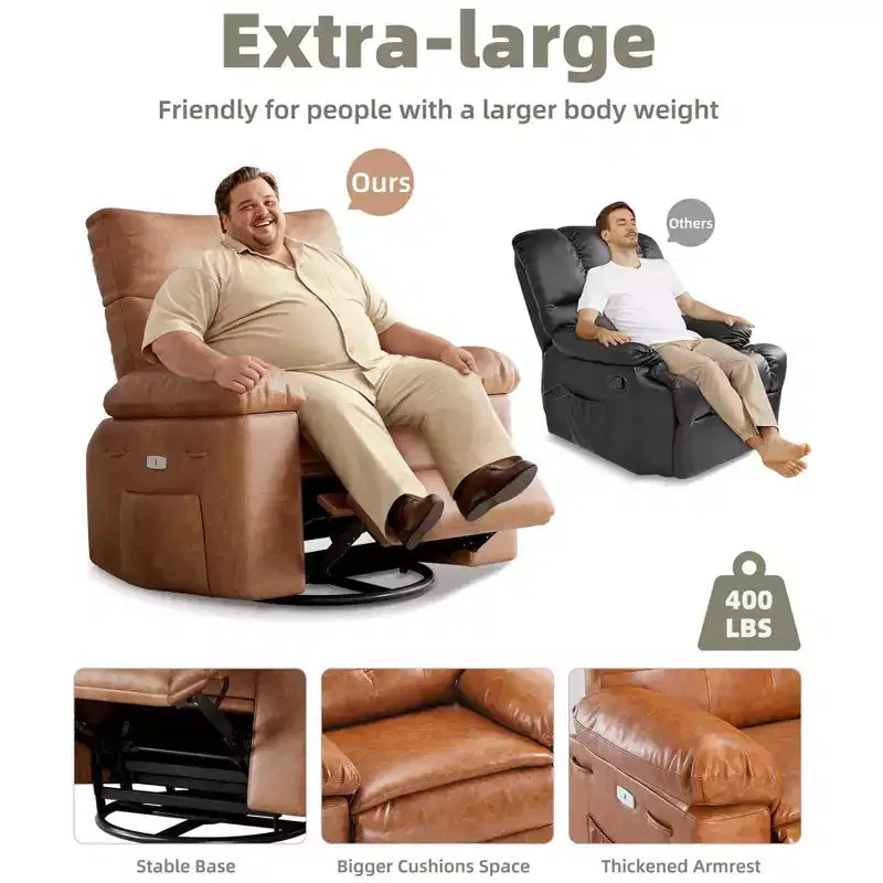 Poltrona Reclinabile Extra Large – Funzione Calore e Massaggio, Ecopelle, Recliner Manuale Extra Largo per Adulti, Grande Poltrona Relax con Braccioli Imbottiti 1.5 Volte più Spessi