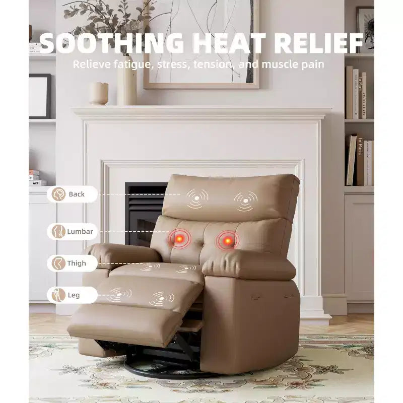 Poltrona Reclinabile Extra Large – Funzione Calore e Massaggio, Ecopelle, Recliner Manuale Extra Largo per Adulti, Grande Poltrona Relax con Braccioli Imbottiti 1.5 Volte più Spessi