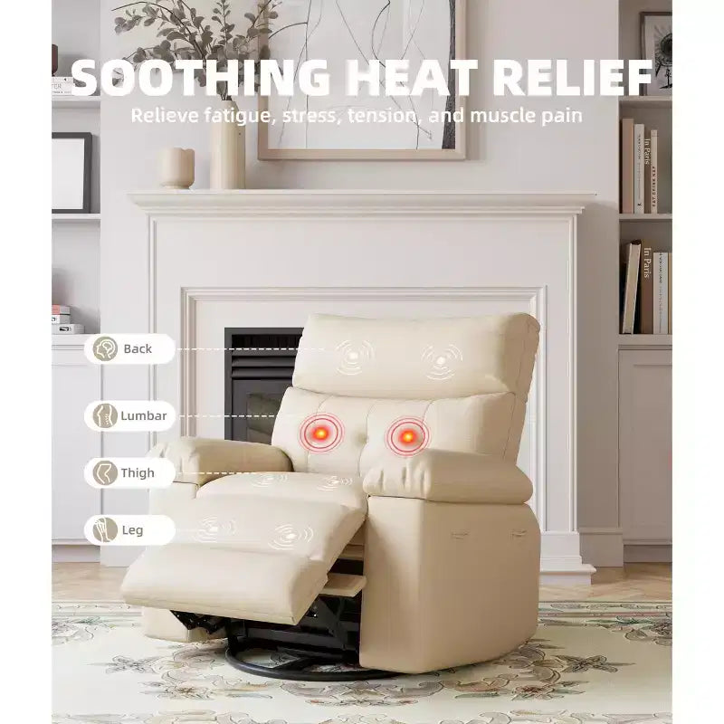Poltrona Reclinabile Extra Large – Funzione Calore e Massaggio, Ecopelle, Recliner Manuale Extra Largo per Adulti, Grande Poltrona Relax con Braccioli Imbottiti 1.5 Volte più Spessi
