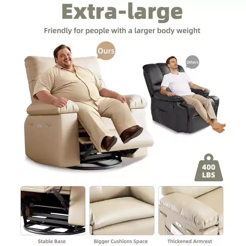 Poltrona Reclinabile Extra Large – Funzione Calore e Massaggio, Ecopelle, Recliner Manuale Extra Largo per Adulti, Grande Poltrona Relax con Braccioli Imbottiti 1.5 Volte più Spessi