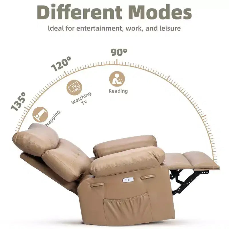 Poltrona Reclinabile Extra Large – Funzione Calore e Massaggio, Ecopelle, Recliner Manuale Extra Largo per Adulti, Grande Poltrona Relax con Braccioli Imbottiti 1.5 Volte più Spessi