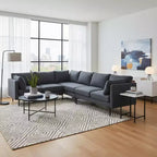 Homy Casa 106 L-Shaped Sectional Sofa, 6-Seat Modern Linen Fabric Couch with Metal Legs and 2 Pillows, Corner Living Room Seating, Dark Gray