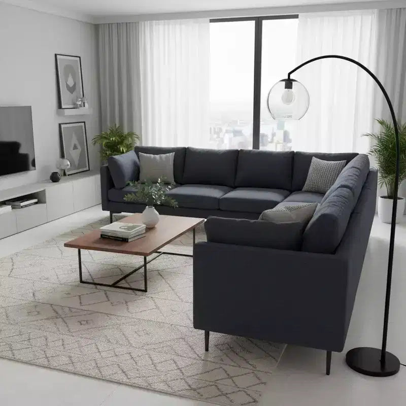 Homy Casa Divano Sezionale a L a 6 Posti, Divano Moderno in Lino con Gambe in Metallo e 2 Cuscini, Seduta Angolare per Soggiorno, Grigio Scuro