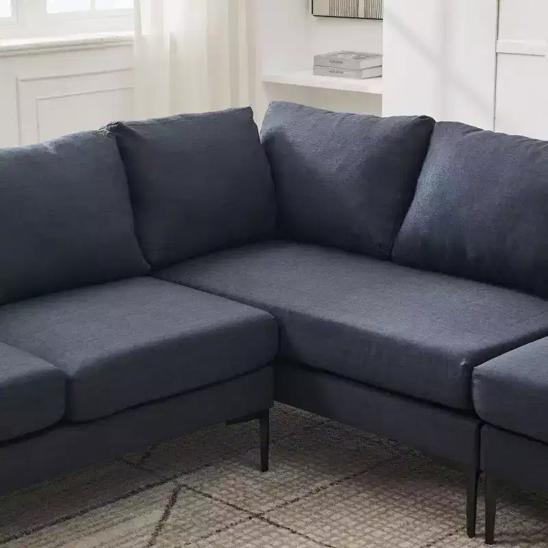 Homy Casa Divano Sezionale a L a 6 Posti, Divano Moderno in Lino con Gambe in Metallo e 2 Cuscini, Seduta Angolare per Soggiorno, Grigio Scuro