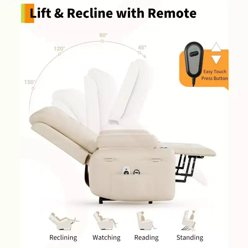 Poltrona Reclinabile Power Lift con Funzione Calore e Massaggio, Reclinabile Elettrica Regolabile in Pelle PU per Anziani, Telecomando, Tasca Laterale, Supporto Confortevole