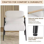 Sedia Decorativa Moderna, Struttura in Metallo e Braccioli in Legno, Sedia da Lettura Imbottita per Camere da Letto e Salotti, Ergonomica, Singola Bianca