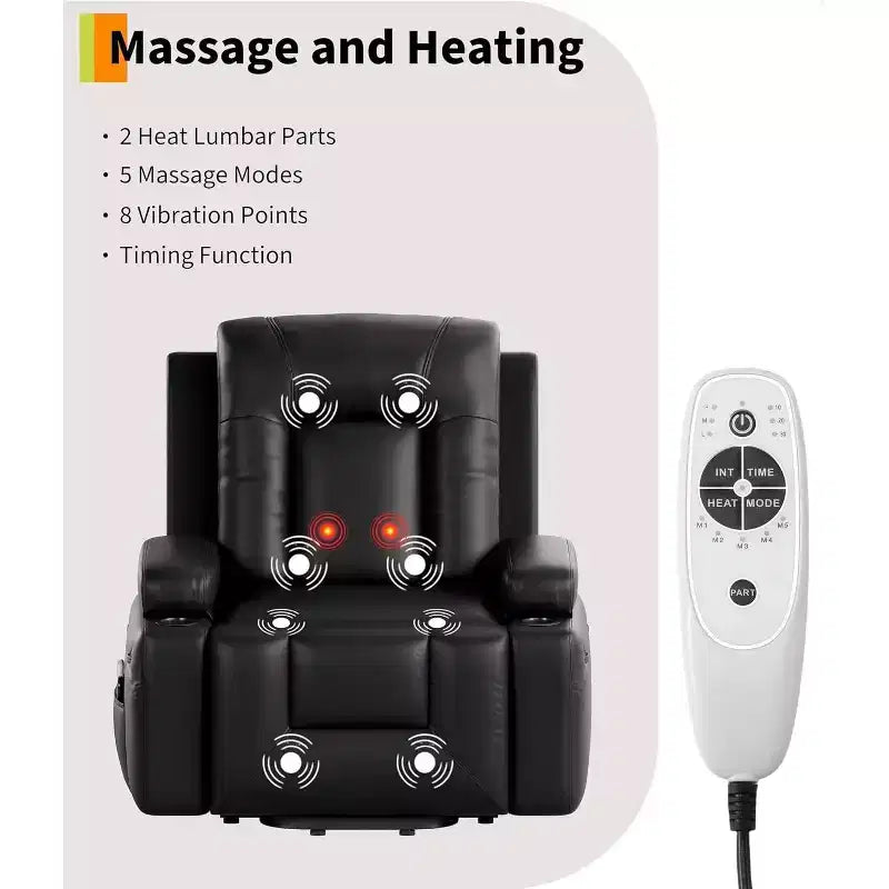 Poltrona reclinabile elettrica oversize con sollevamento assistito, seduta Home Theater con supporto lombare, schienale e gambe regolabili, poltrona reclinabile elettrica per anziani per soggiorno