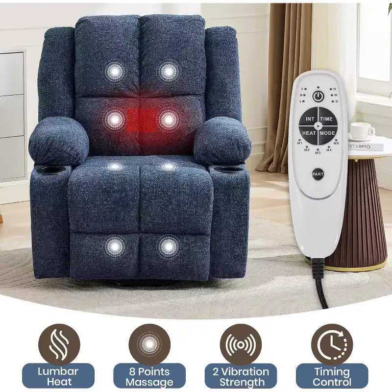 Poltrona reclinabile elettrica per anziani oversize con sollevamento assistito, reclinabile a 135° con funzione massaggio e riscaldamento, 2 portabicchieri