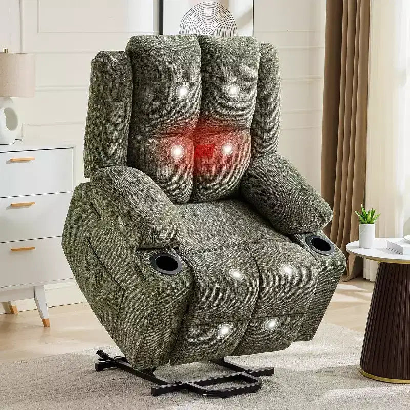 Poltrona reclinabile elettrica per anziani oversize con sollevamento assistito, reclinabile a 135° con funzione massaggio e riscaldamento, 2 portabicchieri