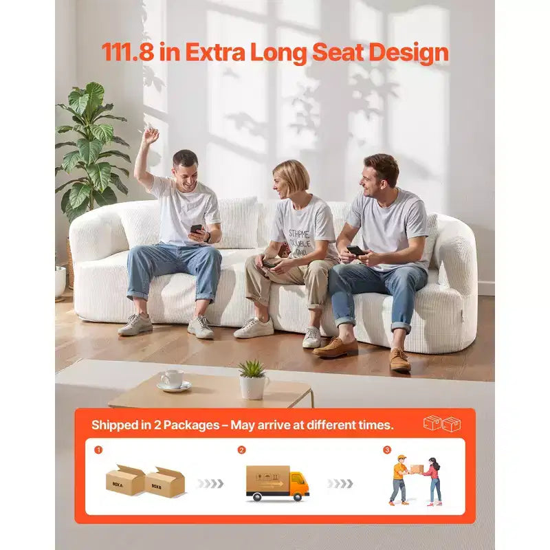 VEVOR Lussuoso Divano Sezionale Moderno Cloud in Peluche, Divano Modulare Curvo da 112 con 4 Cuscini - Tessuto in Velluto a Coste con Seduta Profonda Oversize, Bianco