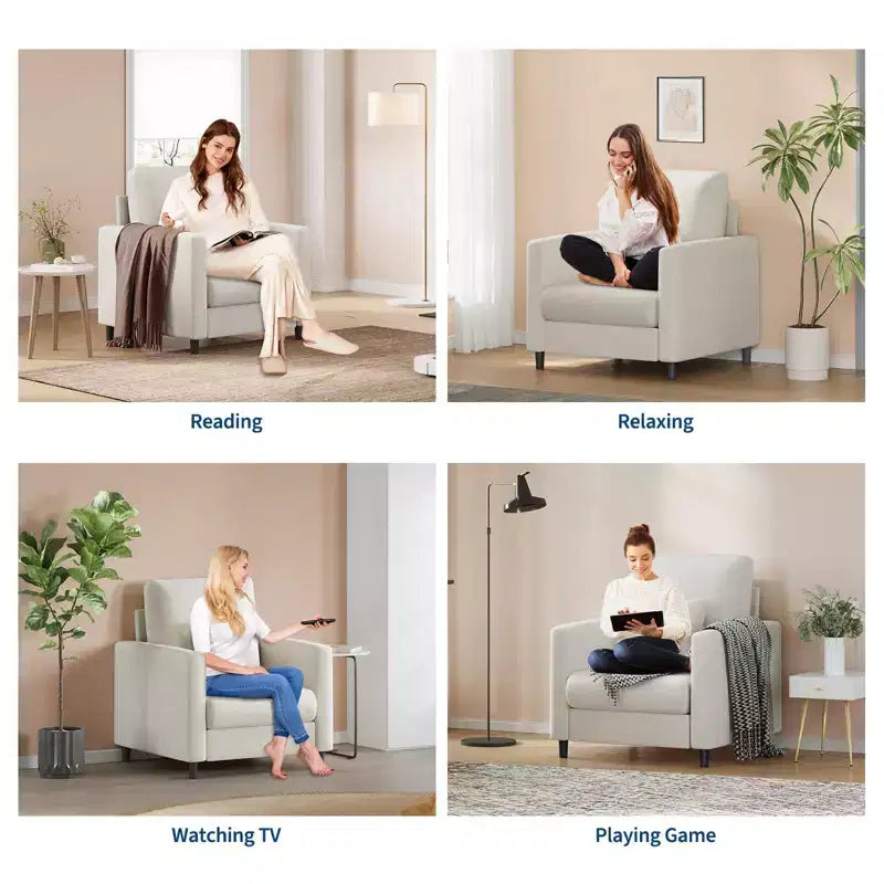 Poltrona da salotto, poltrona da lettura 33 per camera da letto, poltrone da salotto senza installazione, poltrona comoda da salotto, angolo lettura interamente in legno, beige