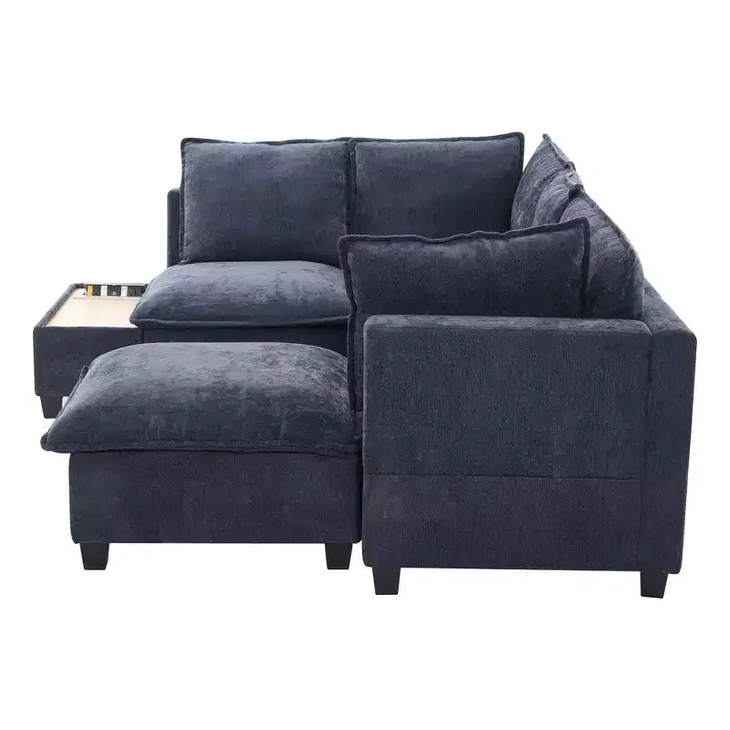 Divano componibile Whisen 90 a forma di U con pouf mobile, un tavolino da caffè con dispositivi di ricarica a scomparsa