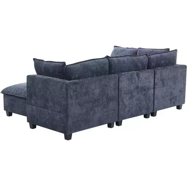 Divano componibile Whisen 90 a forma di U con pouf mobile, un tavolino da caffè con dispositivi di ricarica a scomparsa