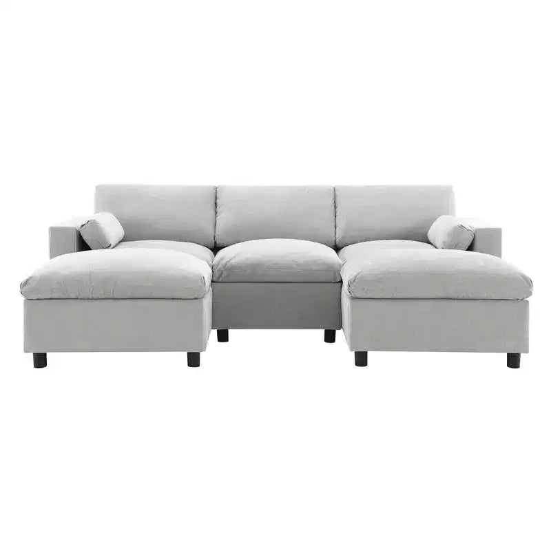 Divano Sezionale Modulare in Ciniglia Clihome da 86.5'', Divano a U a 5 Posti con Tasche Contenitore, Divano Moderno Cloud con 2 Pouf Mobili per Soggiorno