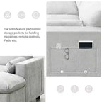 Divano Sezionale Modulare in Ciniglia Clihome da 86.5'', Divano a U a 5 Posti con Tasche Contenitore, Divano Moderno Cloud con 2 Pouf Mobili per Soggiorno