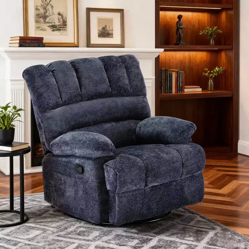 MAYEERTY Poltrona Reclinabile Girevole Oversize Blu per Adulti, in ciniglia, Perfetta per il Soggiorno