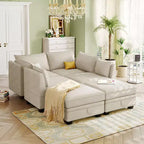 Divano componibile, divano a sezione a U con chaise longue reversibile, divano letto trasformabile con contenitore aggiuntivo per soggiorno, ufficio, camera da letto Beige