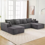 Divano, divano componibile a U con doppia chaise longue, 137, in velluto a coste, senza struttura, seduta profonda, modulare, nessun montaggio richiesto, per soggiorno/appartamento, grigio