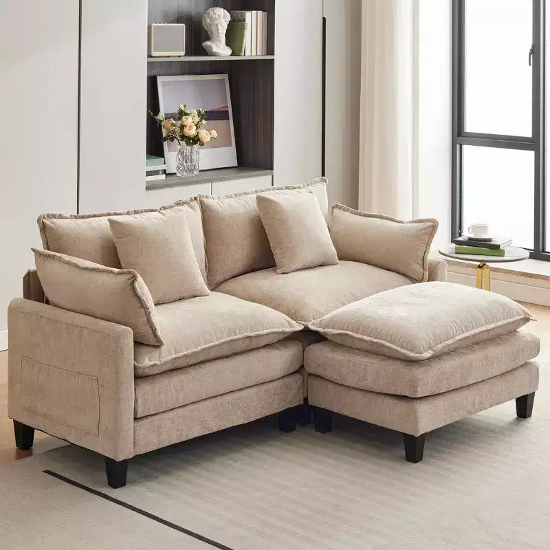 Divano, 112 Moduli a Forma di L Cloud Couch in Tessuto Ciniglia/Velluto a Coste Morbido con Seduta Profonda, Ottomana e Tasche Laterali per Soggiorno/Camera da Letto