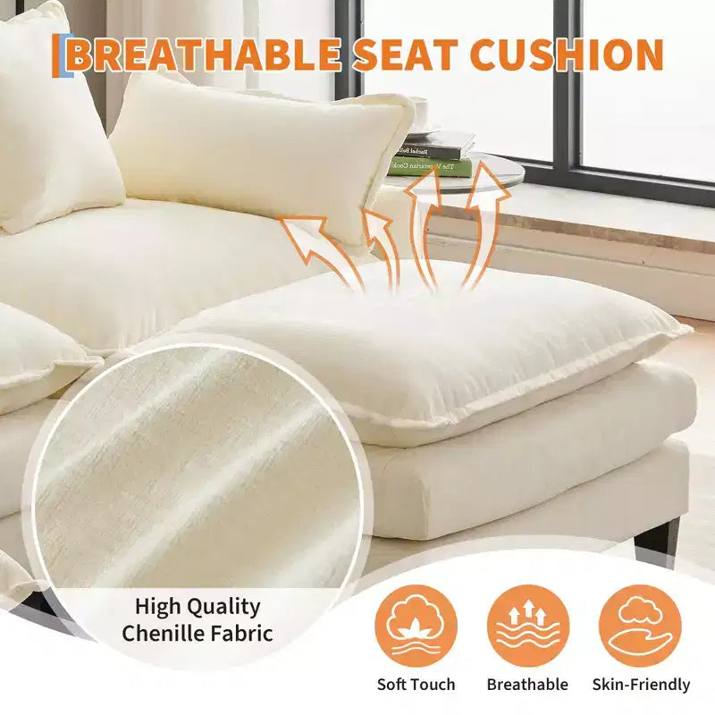 Divano, 112 Moduli a Forma di L Cloud Couch in Tessuto Ciniglia/Velluto a Coste Morbido con Seduta Profonda, Ottomana e Tasche Laterali per Soggiorno/Camera da Letto