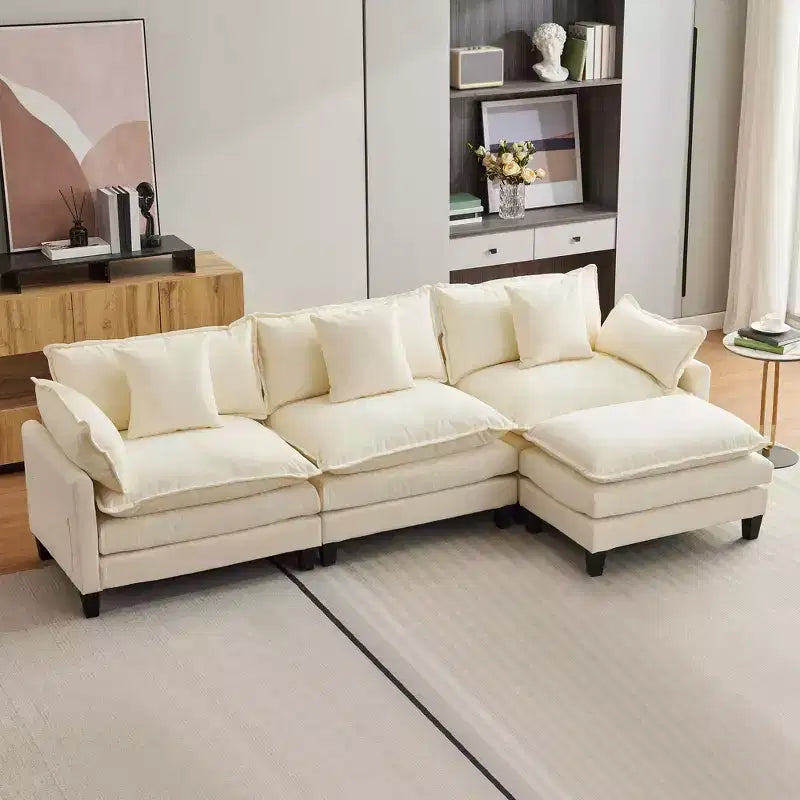 Divano, 112 Moduli a Forma di L Cloud Couch in Tessuto Ciniglia/Velluto a Coste Morbido con Seduta Profonda, Ottomana e Tasche Laterali per Soggiorno/Camera da Letto