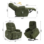 Poltrona reclinabile elettrica in velluto a coste con sollevamento elettrico, reclinazione a 155°, massaggio, riscaldamento, doppi portabicchieri e funzione di assistenza in piedi, sedia ergonomica confortevole per anziani