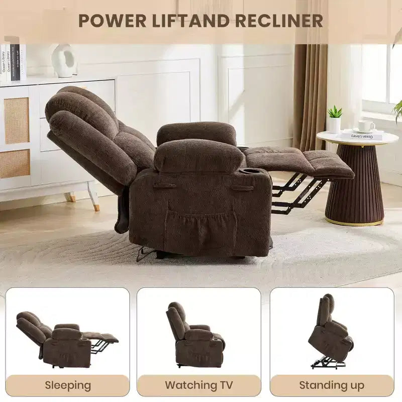 Poltrona Relax Reclinabile Elettrica con Funzione Power Lift, Riscaldamento e Massaggio, Poltrona Alzapersone Elettrica Extra Large con Tasca Laterale, Singola Poltrona per Soggiorno