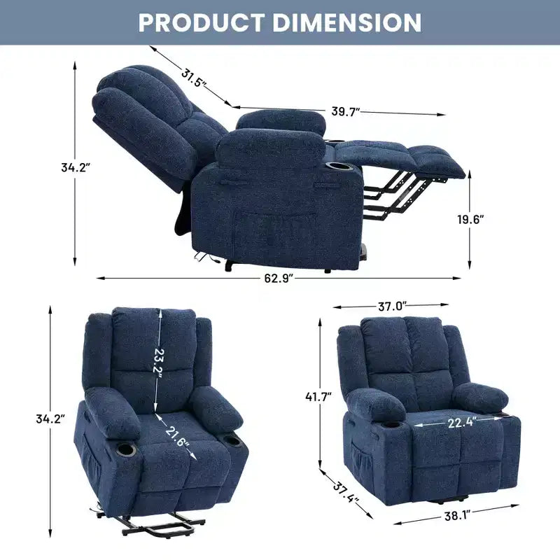 Poltrona Relax Reclinabile Elettrica con Funzione Power Lift, Riscaldamento e Massaggio, Poltrona Alzapersone Elettrica Extra Large con Tasca Laterale, Singola Poltrona per Soggiorno