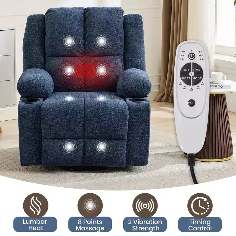 Poltrona Relax Reclinabile Elettrica con Funzione Power Lift, Riscaldamento e Massaggio, Poltrona Alzapersone Elettrica Extra Large con Tasca Laterale, Singola Poltrona per Soggiorno