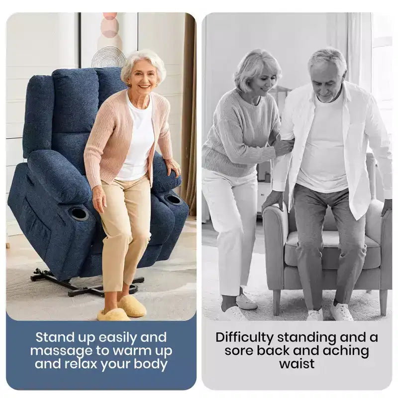 Poltrona Relax Reclinabile Elettrica con Funzione Power Lift, Riscaldamento e Massaggio, Poltrona Alzapersone Elettrica Extra Large con Tasca Laterale, Singola Poltrona per Soggiorno