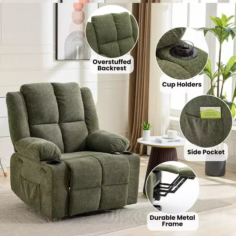 Poltrona Relax Reclinabile Elettrica con Funzione Power Lift, Riscaldamento e Massaggio, Poltrona Alzapersone Elettrica Extra Large con Tasca Laterale, Singola Poltrona per Soggiorno