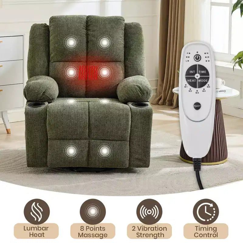 Poltrona Relax Reclinabile Elettrica con Funzione Power Lift, Riscaldamento e Massaggio, Poltrona Alzapersone Elettrica Extra Large con Tasca Laterale, Singola Poltrona per Soggiorno