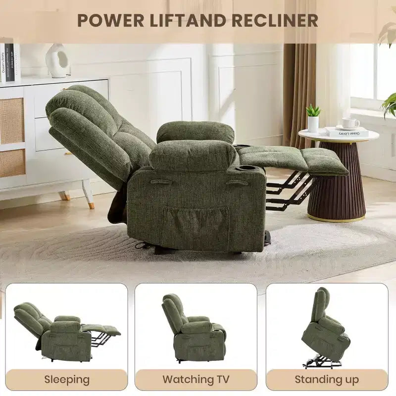 Poltrona Relax Reclinabile Elettrica con Funzione Power Lift, Riscaldamento e Massaggio, Poltrona Alzapersone Elettrica Extra Large con Tasca Laterale, Singola Poltrona per Soggiorno
