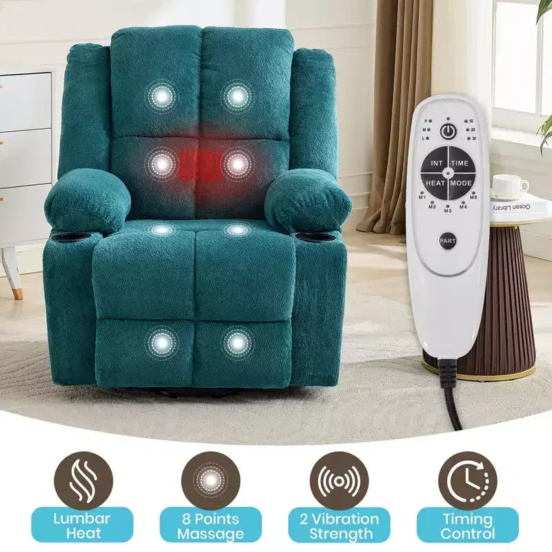 Poltrona Relax Reclinabile Elettrica con Funzione Power Lift, Riscaldamento e Massaggio, Poltrona Alzapersone Elettrica Extra Large con Tasca Laterale, Singola Poltrona per Soggiorno