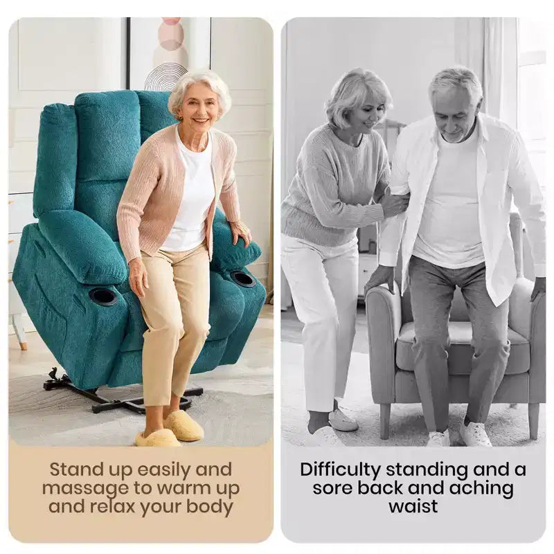 Poltrona Relax Reclinabile Elettrica con Funzione Power Lift, Riscaldamento e Massaggio, Poltrona Alzapersone Elettrica Extra Large con Tasca Laterale, Singola Poltrona per Soggiorno