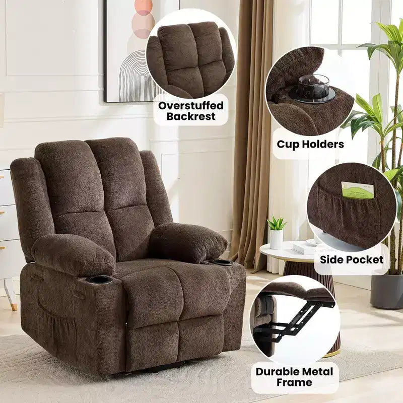 Poltrona Relax Reclinabile Elettrica con Funzione Power Lift, Riscaldamento e Massaggio, Poltrona Alzapersone Elettrica Extra Large con Tasca Laterale, Singola Poltrona per Soggiorno