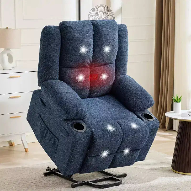 Poltrona Relax Reclinabile Elettrica con Funzione Power Lift, Riscaldamento e Massaggio, Poltrona Alzapersone Elettrica Extra Large con Tasca Laterale, Singola Poltrona per Soggiorno