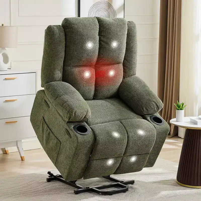 Poltrona Relax Reclinabile Elettrica con Funzione Power Lift, Riscaldamento e Massaggio, Poltrona Alzapersone Elettrica Extra Large con Tasca Laterale, Singola Poltrona per Soggiorno