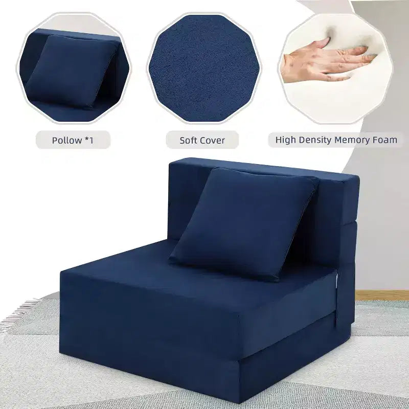 Divano Letto Singolo Convertibile Pieghevole Grigio, Futon da Terra Imbottito con Cuscino per Soggiorno o Ufficio, Poltrona Letto Compatta Facile da Spostare