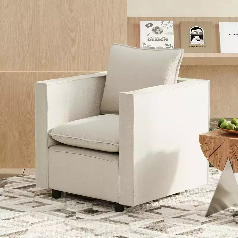 MAYEERTY Poltrona singola beige, sedie decorative con morbido cuscino di seduta e braccioli per sala lettura e soggiorno