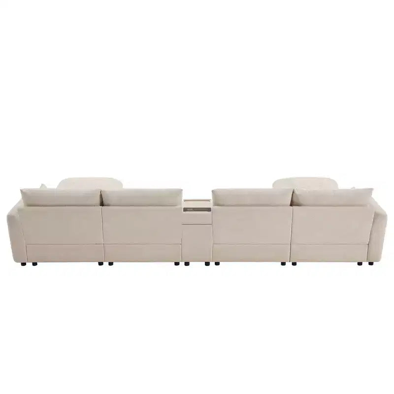 Divano componibile a U Whisen da 136'' con console, portabicchieri e pouf contenitore mobile