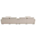 Divano componibile a U Whisen da 136'' con console, portabicchieri e pouf contenitore mobile